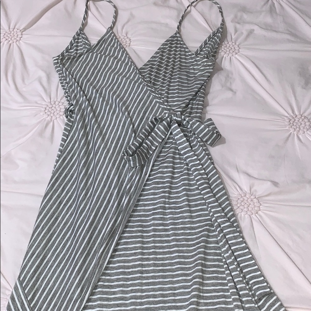 Grey and white wrap maxi dress